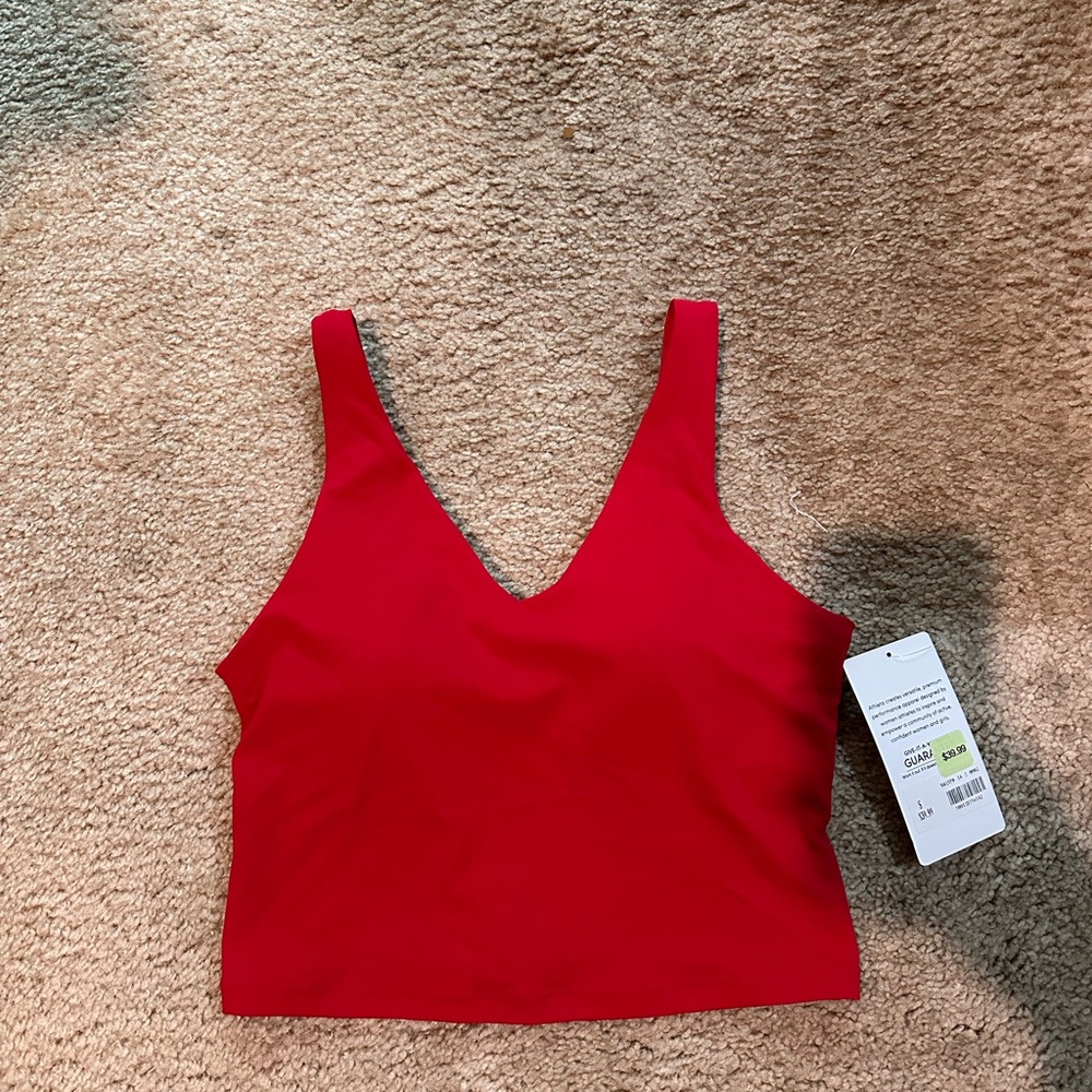 New Athleta Red Transcend V neck sports bra Crop Tank Top small